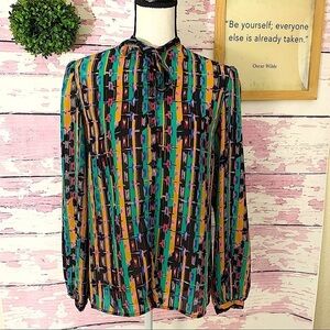 REGINA PORTER Vintage Multicolor Scarf Blouse Long Sleeve 10 Eclectic Grandpa